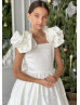 Ivory Satin Unique Flower Girl Dress Communion Dress